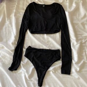 Naked wardrobe long sleeve bikini w/ thong bottoms